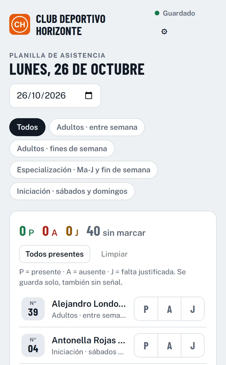 Planilla de asistencia en Al Día Profe